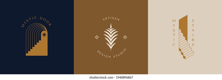 Vector logo design template in simple minimal style, magical and mystical symbols, tattoo signs