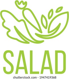 Vector logo design template in simple linear style - green salad emblem - healthy fresh food vegan sign