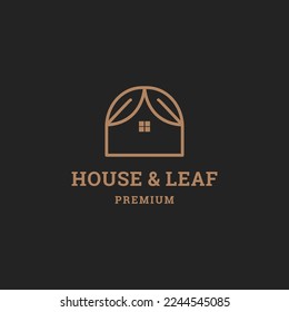 Vector logo design template in simple linear style - home leaf store emblem .