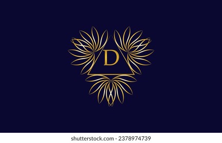 Vector logo design template in simple and trendy linear styles - floral frame with letter D in the center.