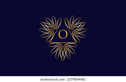 Vector logo design template in simple and trendy linear styles - floral frame with letter O in the center.