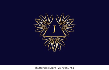 Vector logo design template in simple and trendy linear styles - floral frame with letter J in the center.