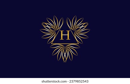 Vector logo design template in simple and trendy linear styles - floral frame with letter H in the center.