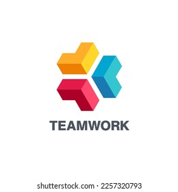 Plantilla de diseño de logotipo vectorial para medios sociales, trabajo en equipo.
