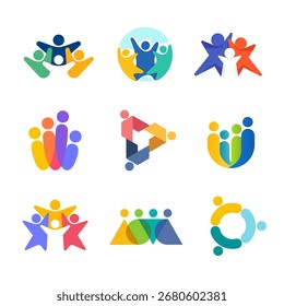 Modelo de design de logotipo de vetor. Conjunto de ícones abstratos do trabalho em equipe.	
