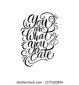 Vector logo design template in trendy linear style with hand-lettering - eat healthy - vegetarian and organic food badge or emblem for food packaging - label.
