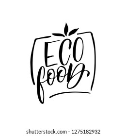 Vector logo design template in trendy linear style with hand-lettering - eat healthy - vegetarian and organic food badge or emblem for food packaging - label.