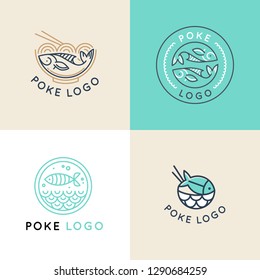 Vector logo design template logo design in trendy linear style - poke bowl - emblem for food delivery, menu, restaurant, cafe