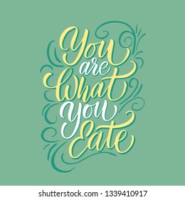 Vector logo design template in trendy linear style with hand-lettering - eat healthy - vegetarian and organic food badge or emblem for food packaging - label.