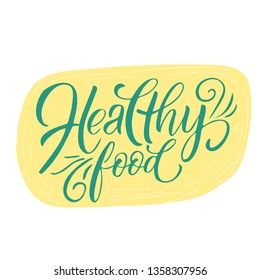 Vector logo design template in trendy linear style with hand-lettering - eat healthy - vegetarian and organic food badge or emblem for food packaging - label.