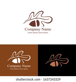 Vector logo design template in trendy linear style with acorn and oak leaf. Can be used as logo, design element, sticker.