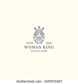 Vector logo design template in trendy linear style - woman king - abstract emblem for cosmetics and beauty products