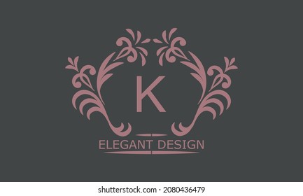 Vector logo design template in trendy linear style. Floral monogram with letter K, place for text or letter. Emblem of fashion, beauty and jewelry industry, business