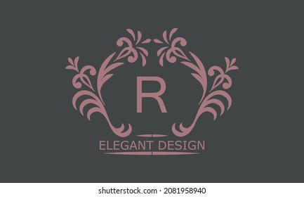 Vector logo design template in trendy linear style. Floral monogram with letter R, place for text or letter. Emblem of fashion, beauty and jewelry industry, business