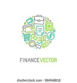 Vector logo design template in trendy linear style with icons related to banking and business - finance concept for financial startups and traders