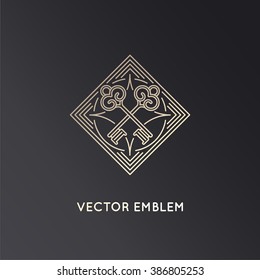 Vector logo design template in trendy linear style with keys - badge and emblem for real estate agents, hotels, security concepts