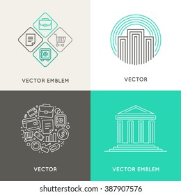 Vector logo design template in trendy linear style with icons related to banking and business - finance concept for financial startups and traders