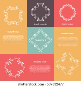 Vector  logo design template in trendy hand drawn style - floral and geometrical frame with copy space for text or emblem - decorative concept for wedding service, organic shop or cosmetics product