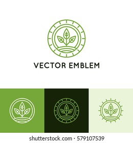 Vector logo design template in trendy linear style - growing sprout - natural and ecological concept for agriculture industry and organic products