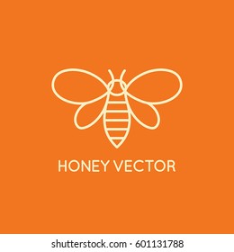 Vector logo design template in trendy minimal linear style - honey bee concept - emblem for food packaging
