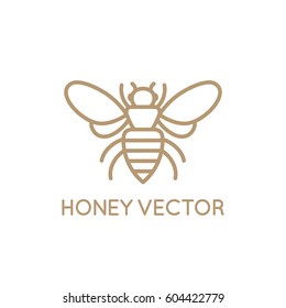 Vector logo design template in trendy minimal linear style - honey bee concept - emblem for food packaging