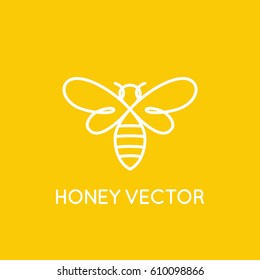 Vector logo design template in trendy minimal linear style - honey bee concept - emblem for food packaging