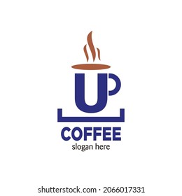 Vector logo design template, U-shaped coffee cup. Vector coffee shop label.