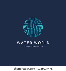 Vector Logo Design Template. Water World. Circle With Waves