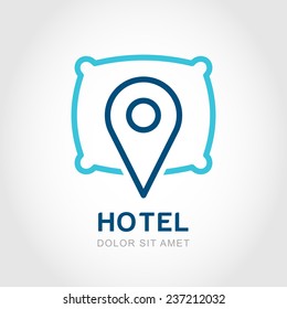 Vector logo design template. Waypoint map symbol and pillow. Creative concept symbol for hotel, hostel, travel, housing rent, real estate.