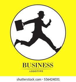 Vector logo design template.Business or success icon. Silhouette illustration of a businessman running with a briefcase