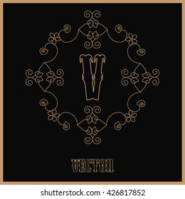 Vector logo design template,monograms . Abstract decorative vintage mono line element. Creative symbol in trendy linear style. Golden  color. 