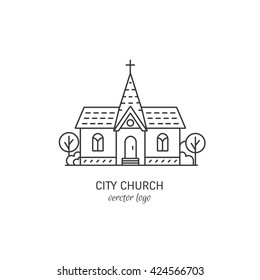 Vector logo design templates - christian church concept isolated on white.City church symbols in linear style. Religion building icon.