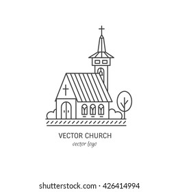 Vector logo design templates - christian church concept isolated on white.Church symbols in linear style. Religion building icon.