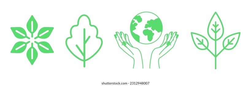 Vector logo design templates, elements, organic, eco and bio stickers and badges, ecology and recycle concepts, save planet nature and environment, tree and leaves, earth 