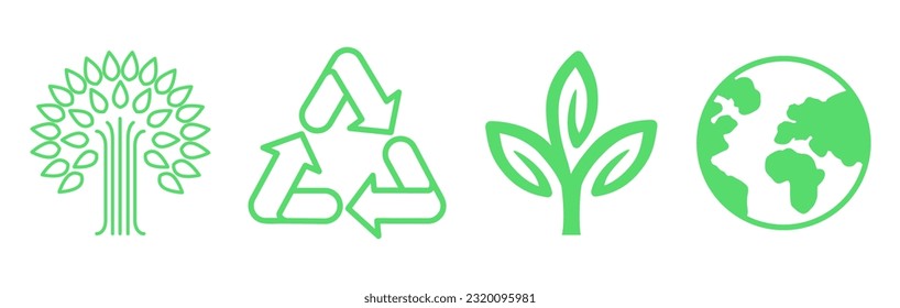 Vector logo design templates, elements, organic, eco and bio stickers and badges, ecology and recycle concepts, save planet nature and environment, tree and leaves, earth 
