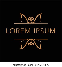 Vector logo design templates and emblems in trendy linear style in golden colors on black background for floral and natural cosmetics concepts, spa, beauty salons and for alternative purposes