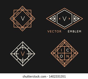 Vector logo design templates and monogram design elements in simple minimal style with copy space for text - geometrical abstract emblems and signs 