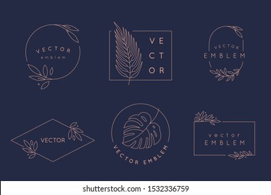 Vector logo design templates and monogram concepts in trendy linear style - floral frame with copy space for text or letter - emblem for fashion, beauty and jewellery industry