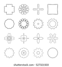 Vector logo design templates and patterns. Abstract icons in grunge style. Set of creative hand drawn, doodle, ink symbols isolated on white.