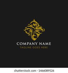Vector logo design templates in trendy linear style with floral leaves - signs made with golden foil on black background - luxury products, florist emblems, organic cosmetics packaging or gardening