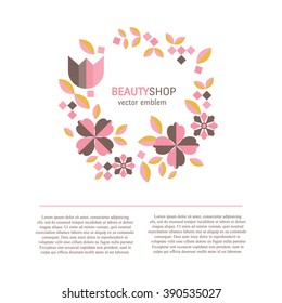 Vector  logo design templates in trendy flat style with  flower wreath and place for text. Perfect for  floral and organic shops, beauty and spa studios.