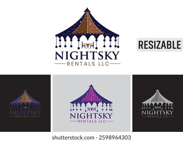Vector logo design for a TENT rental company,
Rental company logo combo file, Editable logo vector design, unique rental company logo.