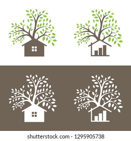 Vector logo design of a trees and small house. Logo for accounting. Vector illustration, EPS 10