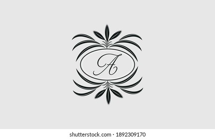 Vector logo design in trendy linear style. Floral monogram with the letter A in the center or space for the text of the letter - an emblem for fashion, beauty and jewelry industry, business