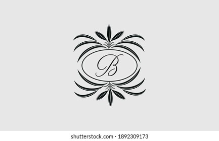 Vector logo design in trendy linear style. Floral monogram with the letter B in the center or space for the text of the letter - an emblem for fashion, beauty and jewelry industry, business