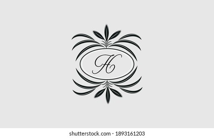 Vector logo design in trendy linear style. Floral monogram with the letter H in the center or space for the text of the letter - an emblem for fashion, beauty and jewelry industry, business