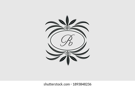 Vector logo design in trendy linear style. Floral monogram with the letter R in the center or space for the text of the letter - an emblem for fashion, beauty and jewelry industry, business