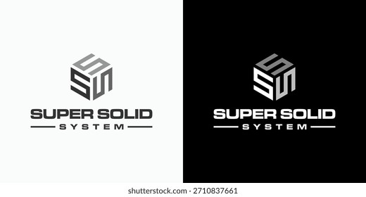 Design de logotipo vetorial de iniciais triplas S em forma de hexágono geométrico com estilo moderno, simples, limpo e abstrato.