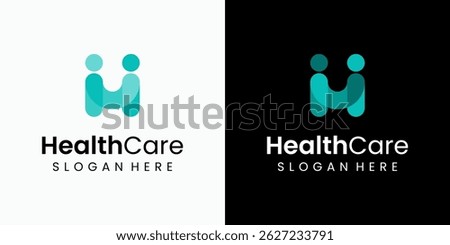 Vector logo design of two people shaking hands in modern, simple, clean and abstract style. Icon for business, health care, coaching and personal branding.