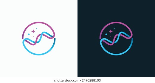 Diseño de logo de Vector de dos líneas onduladas unificadas en forma circular con un estilo moderno, sencillo, limpio y abstracto.